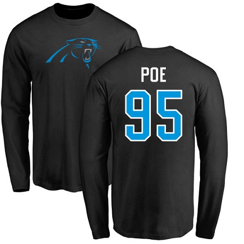 Carolina Panthers Men Black Dontari Poe Name and Number Logo NFL Football #95 Long Sleeve T Shirt->nfl t-shirts->Sports Accessory